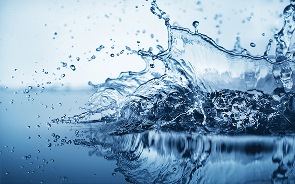 Clean water and water bubbles in blue