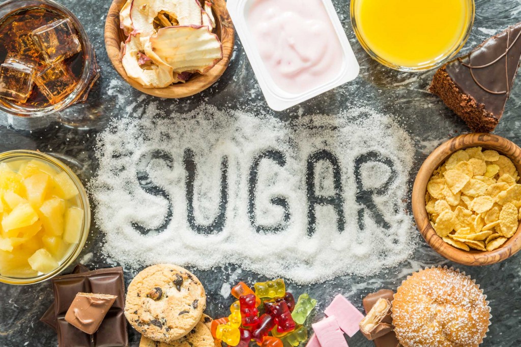 Selection of food high in sugar