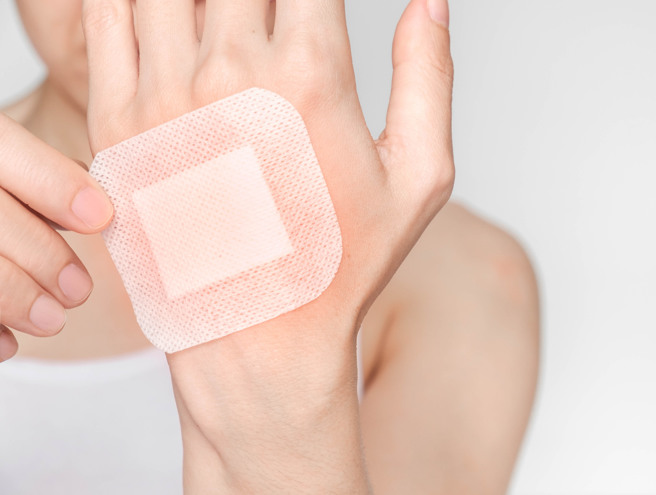 Woman,With,A,Bandage,On,Hand.selective,Focus,human,Health,Care,And