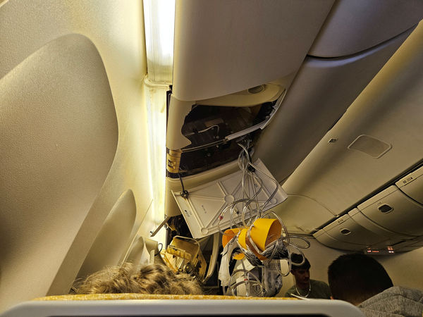 The interior of Singapore Airline flight SQ321 is pictured after an emergency landing at Bangkok's Suvarnabhumi International Airport, in Bangkok, Thailand May 21, 2024.  Obtained by Reuters/Handout via REUTERS    THIS IMAGE HAS BEEN SUPPLIED BY A THIRD PARTY. NO RESALES. NO ARCHIVES