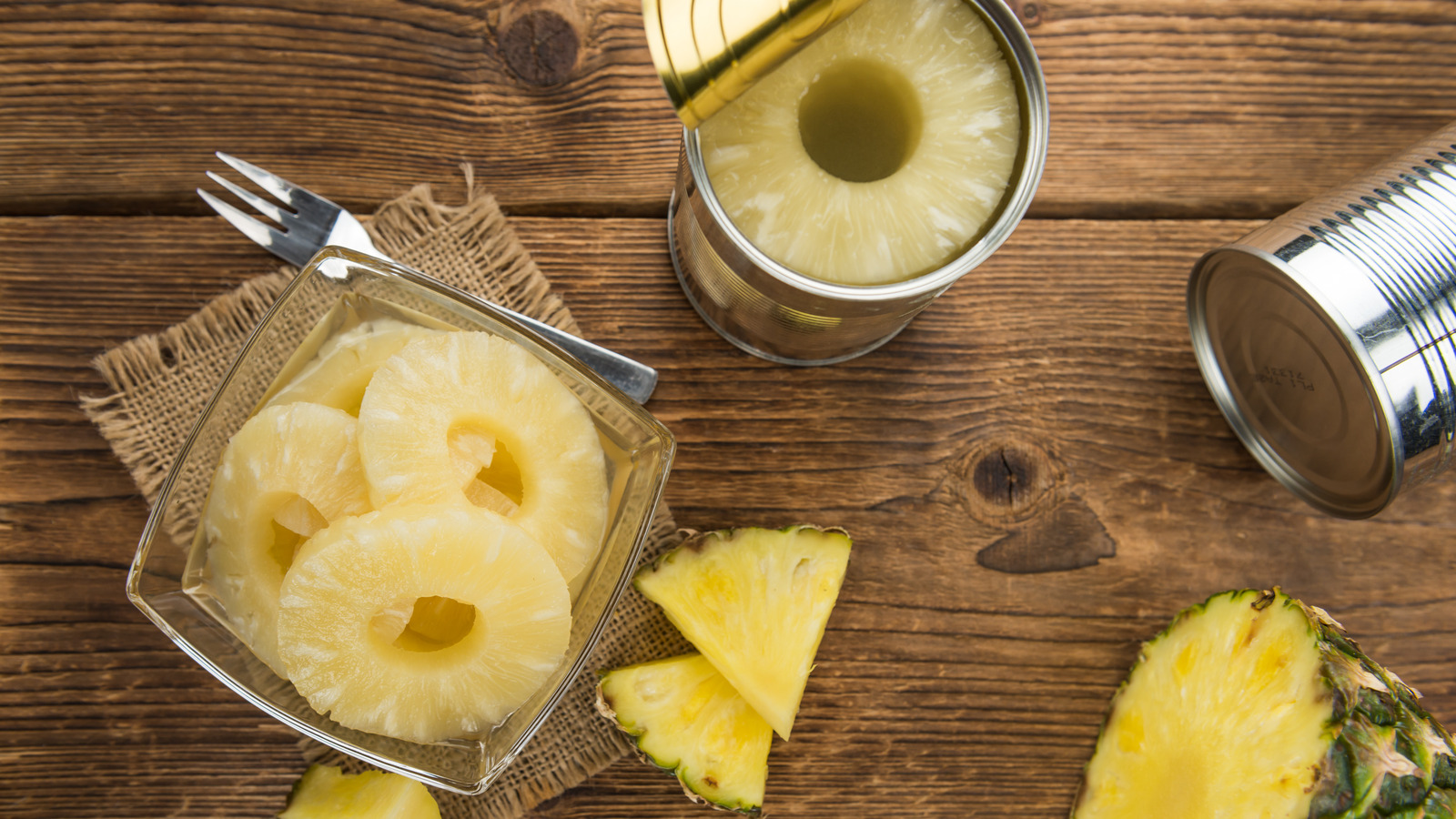 Preserved Pineapple Rings close-up shot, selective focus