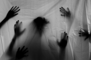 Ghosts Scary Behind The Curtain Black And White